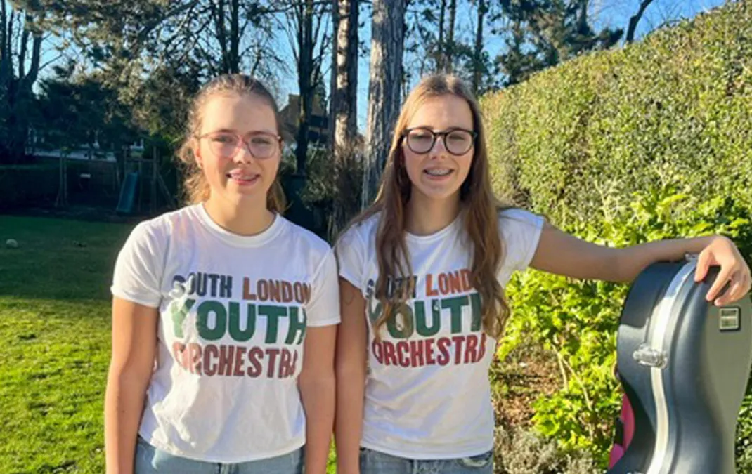 Music scholars Bea and Rose give a rousing performance with the South London Youth Orchestra