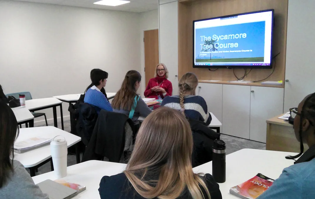 Students learn about the real-life application of restorative justice from charity volunteer